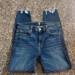 7 For All Mankind Distressed Ankle Jeans in Dark Blue